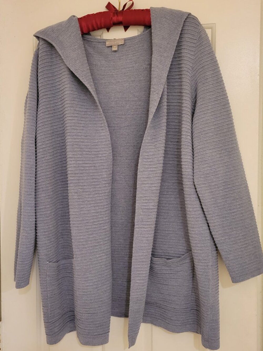 Evolution by Cyrus Slate Blue Ribbed Open Front Hooded Cardigan 2X